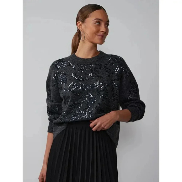 New York and Company Long Sleeve Crew Neck, Heathered Gray, in XXL - Picture 3 of 9